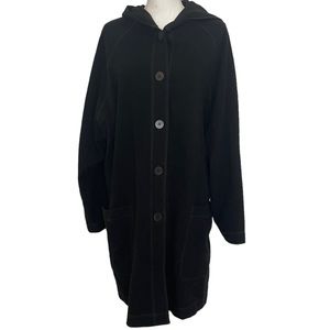 Eileen Fisher Woman Black 100% Wool Button Front Hooded Coat